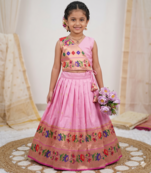 pink paithani pattu pavadai for girls ethnic wear