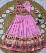 pink paithani pattu pavadai for girls ethnic wear
