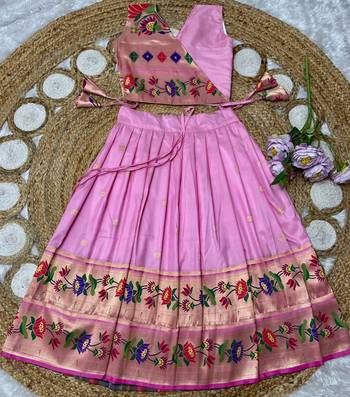 pink paithani pattu pavadai for girls ethnic wear 2