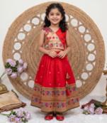 red paithani pattu pavadai for girls ethnic wear