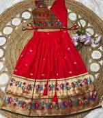 red paithani pattu pavadai for girls ethnic wear