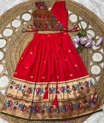 red paithani pattu pavadai for girls ethnic wear 2