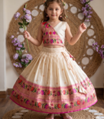 offwhite paithani pattu pavadai for girls ethnic wear