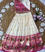 offwhite paithani pattu pavadai for girls ethnic wear