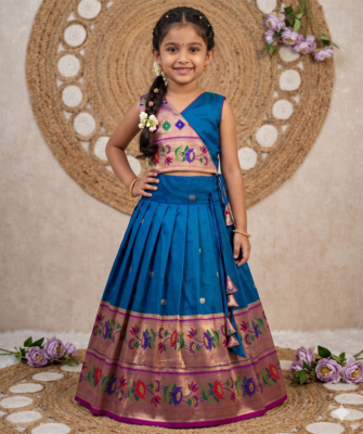 royalblue paithani pattu pavadai for girls ethnic wear 1