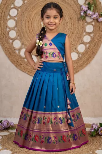 royalblue paithani pattu pavadai for girls ethnic wear