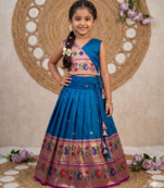 royalblue paithani pattu pavadai for girls ethnic wear
