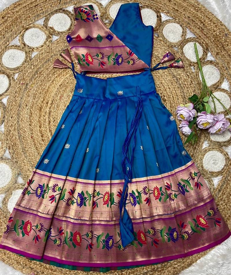 royalblue paithani pattu pavadai for girls ethnic wear
