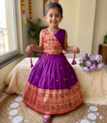violet paithani pattu pavadai for girls ethnic wear