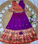 violet paithani pattu pavadai for girls ethnic wear