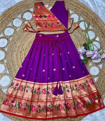 violet paithani pattu pavadai for girls ethnic wear 2