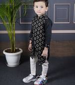 boys black embroidered kurta with white pant