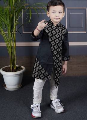 boys black embroidered kurta with white pant 3