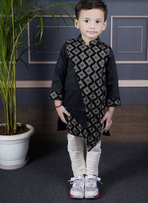 boys black embroidered kurta with white pant 4
