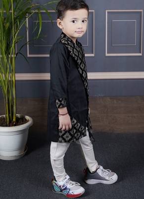 boys black embroidered kurta with white pant 5