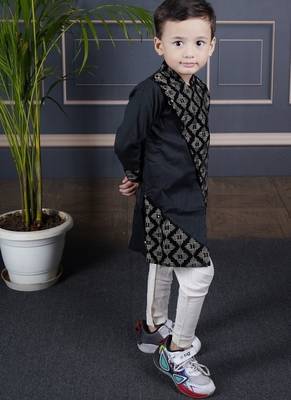 boys black embroidered kurta with white pant 6