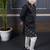 boys black embroidered kurta with white pant