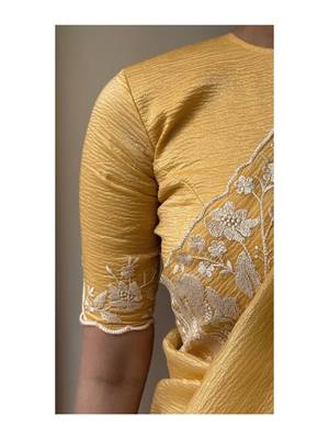 Yellow Color Embroidered Crush Silk Blend Saree 2