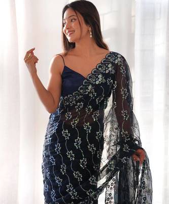 Navy Blue Color Embroidered Simmar Saree 1