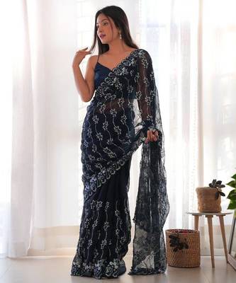 Navy Blue Color Embroidered Simmar Saree 2