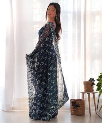 Navy Blue Color Embroidered Simmar Saree 3