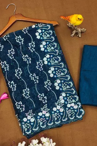 Navy Blue Color Embroidered Simmar Saree