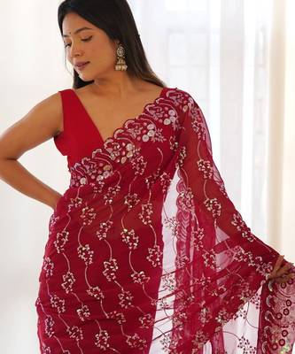 Pink Color Embroidered Simmar Saree 1
