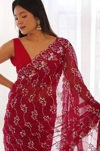 Pink Color Embroidered Simmar Saree