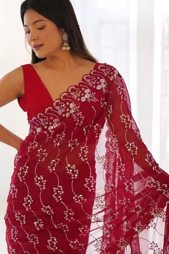 Pink Color Embroidered Simmar Saree