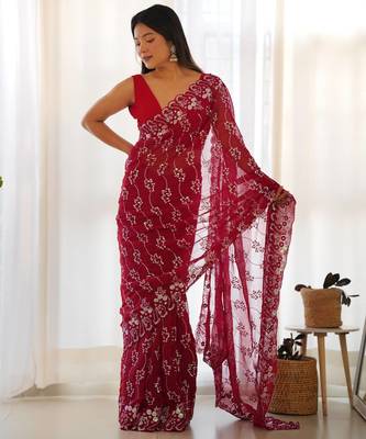Pink Color Embroidered Simmar Saree 2