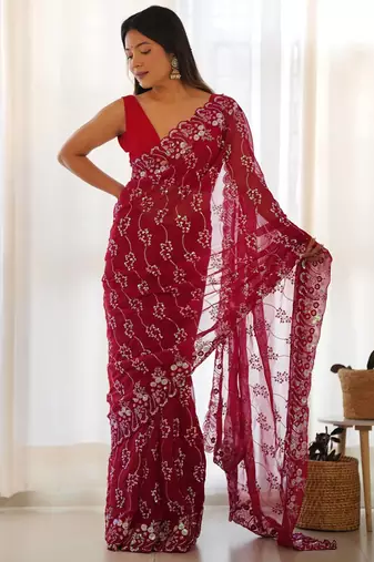Pink Color Embroidered Simmar Saree