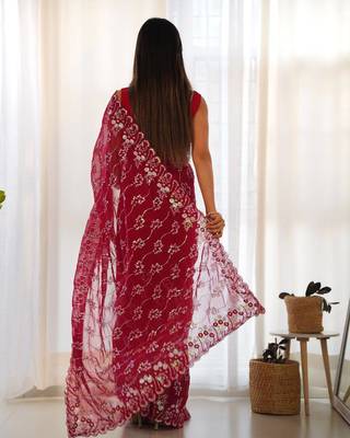 Pink Color Embroidered Simmar Saree 3