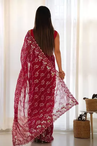 Pink Color Embroidered Simmar Saree