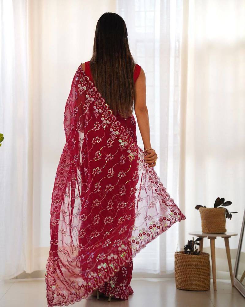 Pink Color Embroidered Simmar Saree