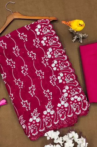 Pink Color Embroidered Simmar Saree