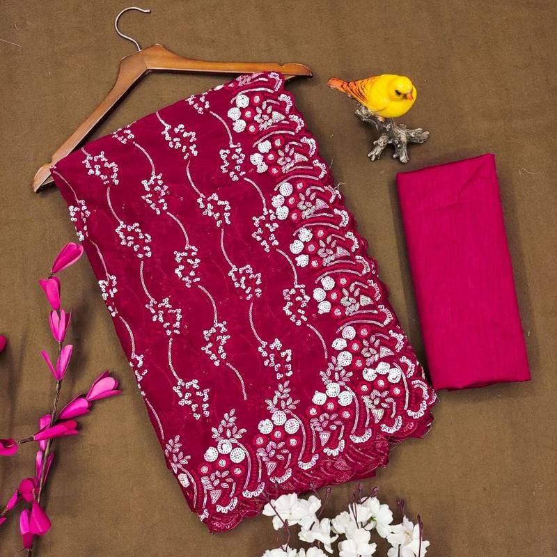 Pink Color Embroidered Simmar Saree