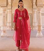 Pink embroidered silk kurta set