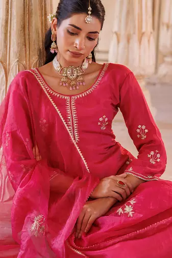 Pink embroidered silk kurta set
