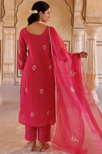 Pink embroidered silk kurta set