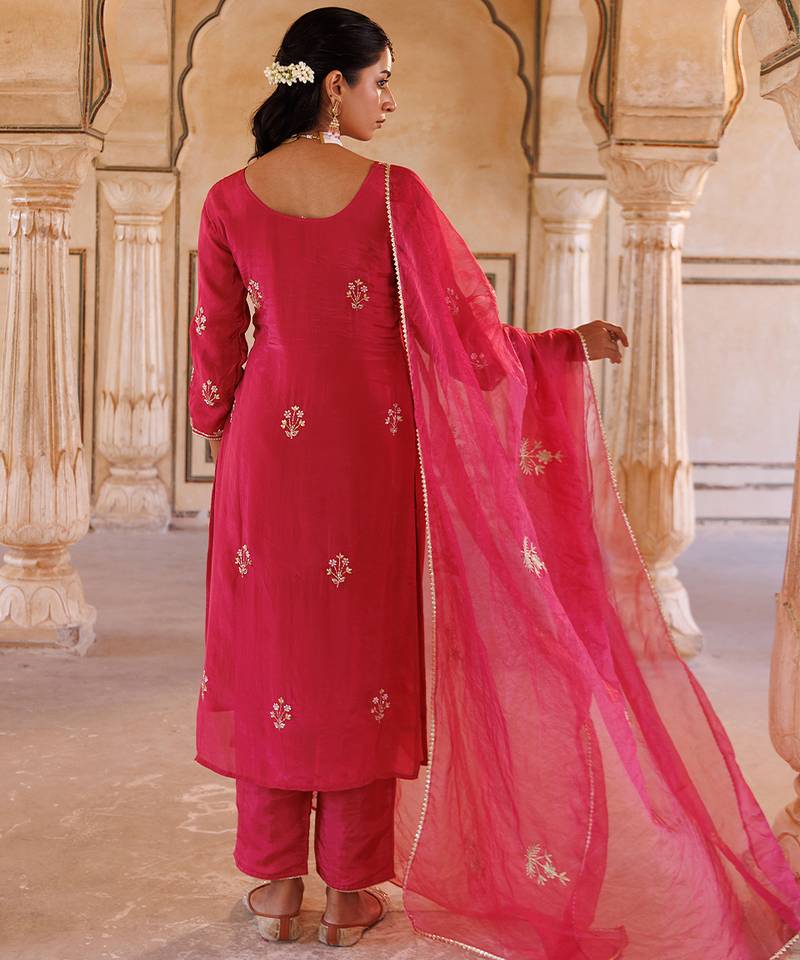 Pink embroidered silk kurta set