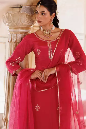 Pink embroidered silk kurta set