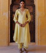 Yellow embroidered silk kurta set