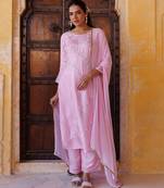 Pink embroidered silk kurta set