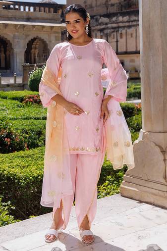 Pink embroidered silk kurta set