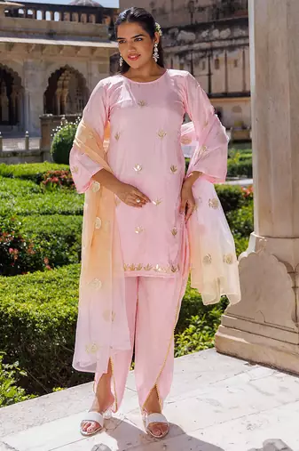 Pink embroidered silk kurta set