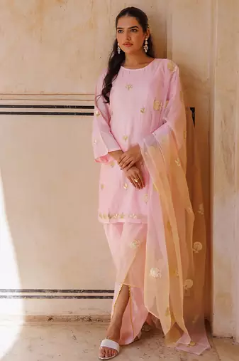 Pink embroidered silk kurta set