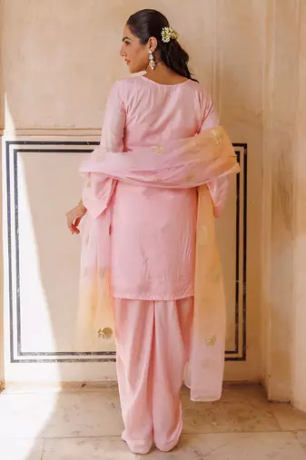 Pink embroidered silk kurta set