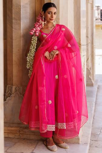 Pink embroidered taffeta Anarkali