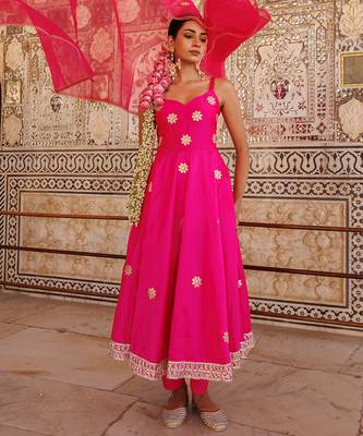 Pink embroidered taffeta Anarkali 1