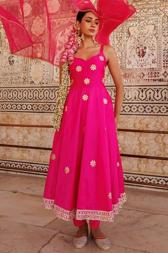 Pink embroidered taffeta Anarkali